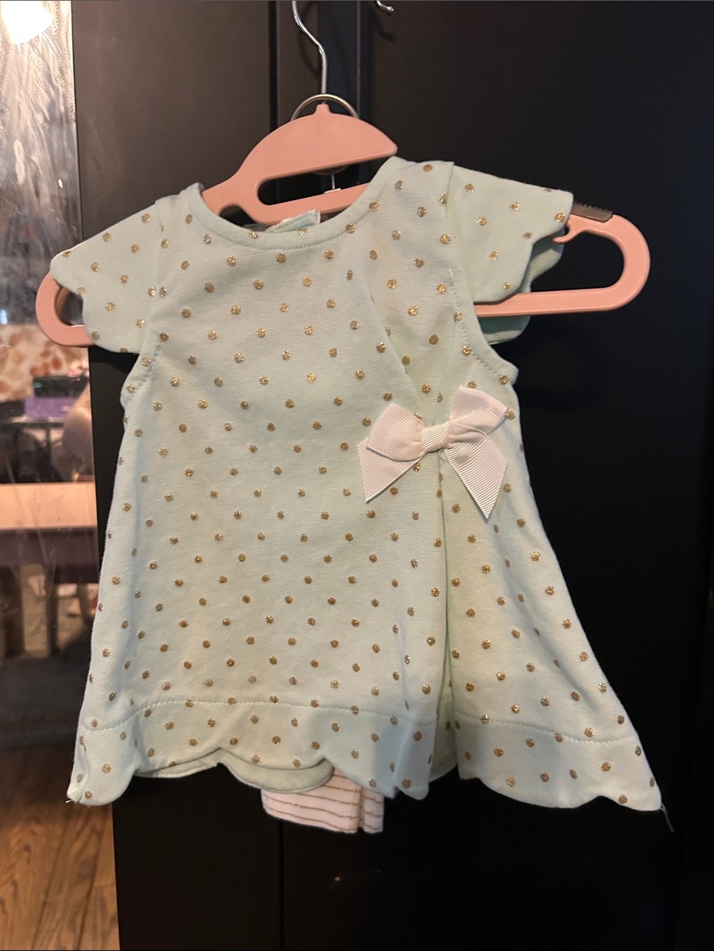 Girls Mint Green Dot Bow Dress - Kids